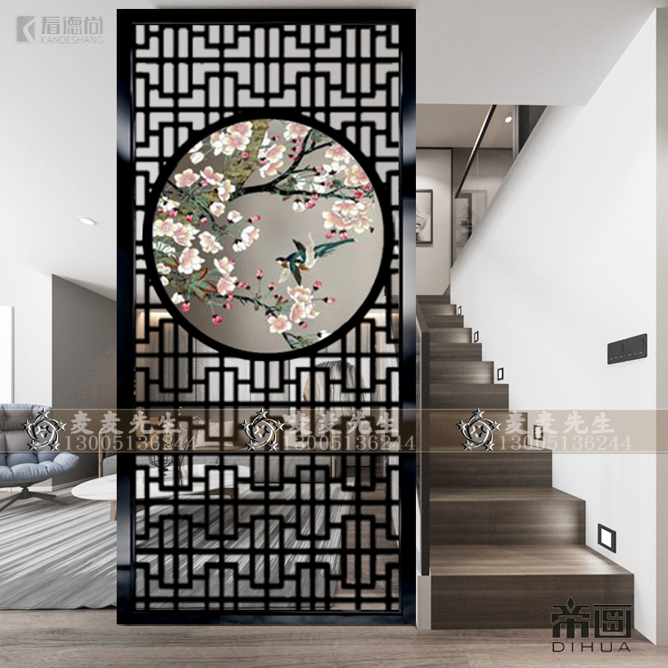 Chinese fashion screen partition art glass entrance entrance living room decoration modern tempered frosted creative lattice