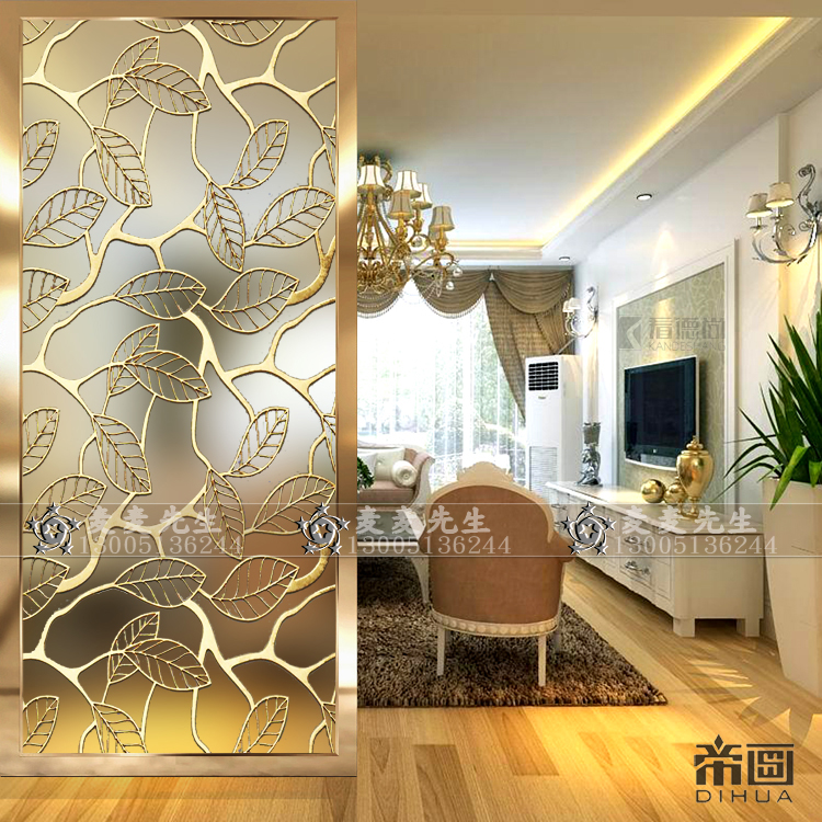 Modern minimalist steel Toughened Screens Frosted Art Glass Starter Genguan Living-room Dining Room Dining Room Partition Wall Foliage