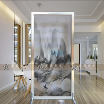 Modern ink painting art glass double-sided transparent screen partition porch Hall Hall decoration abstract landscape