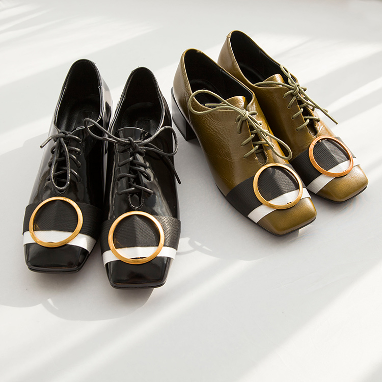 Like luxury oil wax cow leather round rough heel shoes 0911690