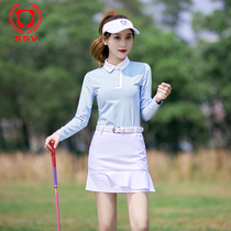 Golf Clothing Womens Four Seasons Suit Blue Long Sleeves White Short Dress Sashimi Sports Breathable SWEAT GOLF Korean Edition