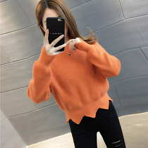 Low collar short sweater women 2021 new interior wear loose outside wear autumn and winter foreign air waist small base shirt