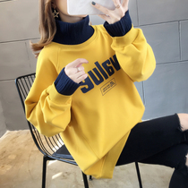 Early autumn foreign style high neck sweater womens clothing 2021 new autumn and winter Korean version loose plus velvet thickened European coat coat top