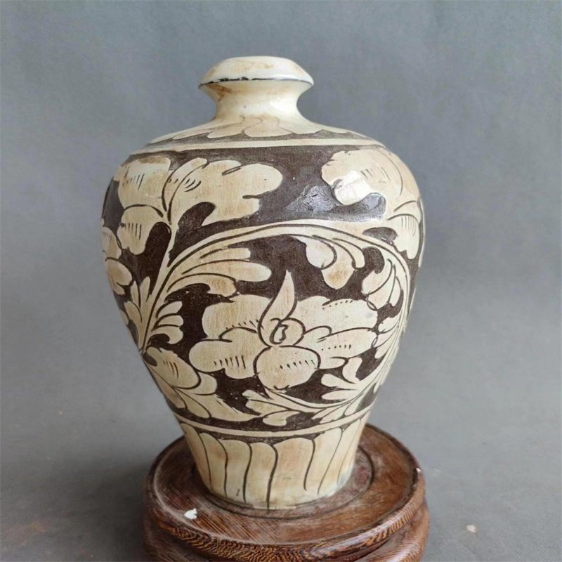 宋代磁州窑刻花凤凰梅瓶古董老货古玩仿古瓷器家居民间收藏老摆件