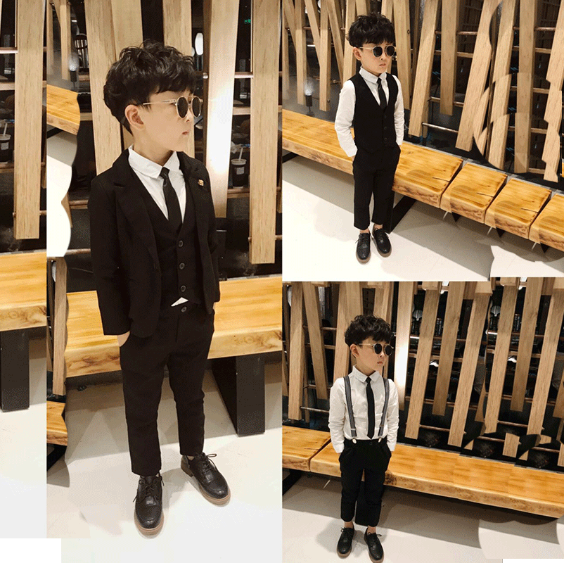 Spring and Autumn Boys Dress Suit Flower Boy Children's Suit Small Suit Vest Three-piece British Style Piano Costume