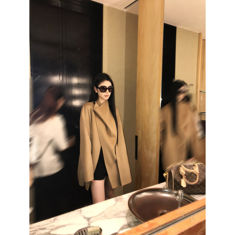 5Werkwen Yamamoto Cloak 2.0 | Cashmere High-Thread-Count Custom-Dyed Camel-Colored Versatile Short Double-Faced Wool Coat