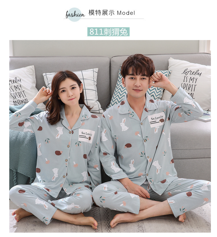 Cặp đôi đồ ngủ nữ mùa xuân và mùa thu mẫu mùa đông dễ thương dài tay cotton cỡ lớn nam giản dị phiên bản tiếng Hàn của dịch vụ mặc nhà bộ pijama nam