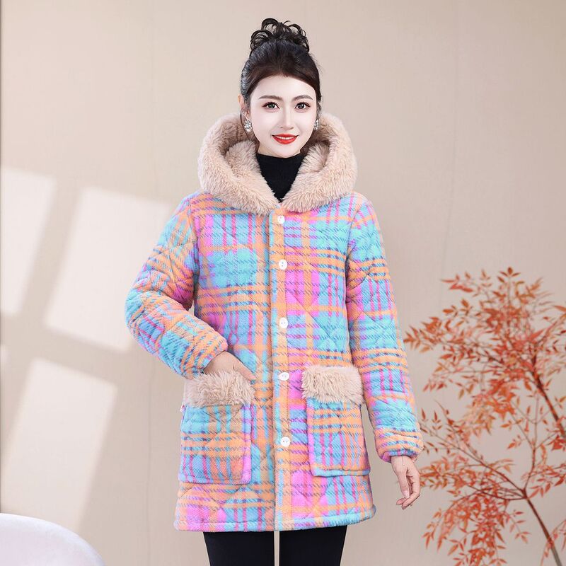Sichuan Province Women's Fashionable Warm New Plaid Loose Coat for Home Use, Cold-Proof and Dirt-Resistant Cotton Jacket with Hood Sichuan Province Women's Fashionable Warm New Plaid Loose Coat for Home Use, Cold-Proof and Dirt-Resistant Cotton Jacket with Hood