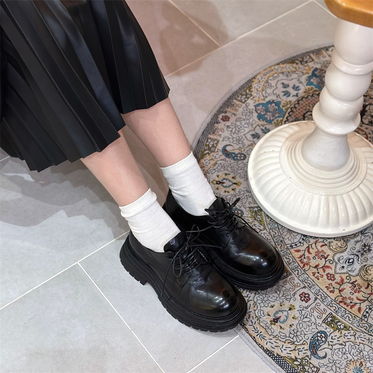 Comfortable to Wear~ Retro Washed Horsehide 4.5 Thick-Soled Height-Increasing Derby Shoes, Soft Oil-Waxed Leather Black Shoes, Round-Toe Leather Shoes