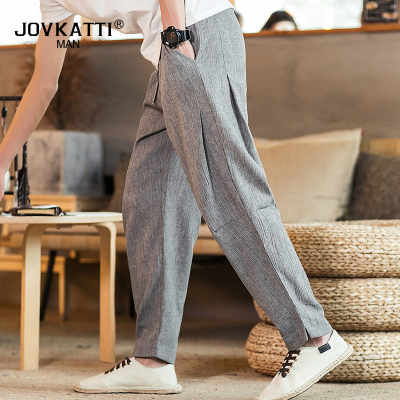 Jovkatti Cotton and Linen Casual Pants for Men 2026 Summer Thin Chinese Style Loose Straight-Leg Middle-Aged Men's Harem Pants