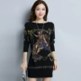 Áo len dệt kim nữ thấp cổ áo len Một mảnh áo len Hàn Quốc tay áo dài tay áo mỏng giữa chiều dài - Cardigan áo len đôi