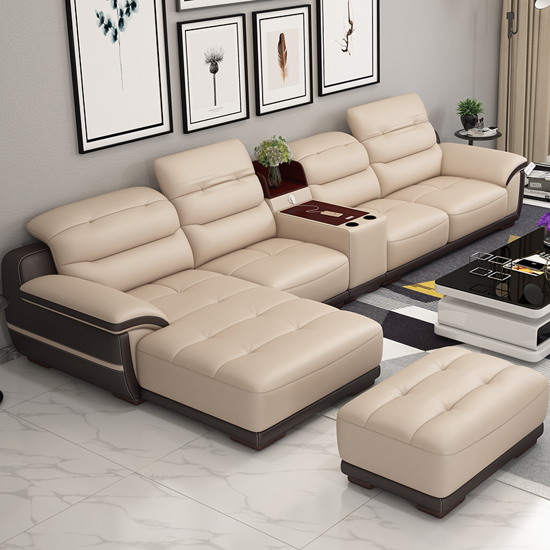 Modern Simple Living Room Leather Sofa Combo Head Cowhide Full Line Three-seater Quadruple Small Leather Sofa