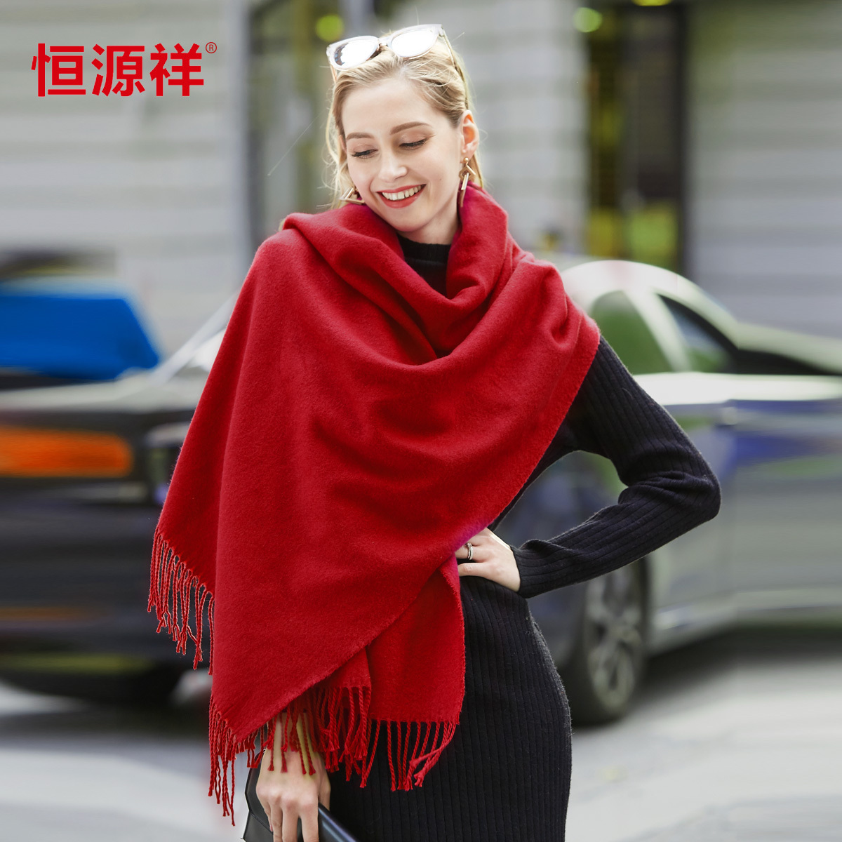 Constant Source Xiang Winter Great Red Wool Scarves Woman Autumn Winter Shawl Cape Lady 100 Hitch Version Warm Long Version Thickened Pure Color