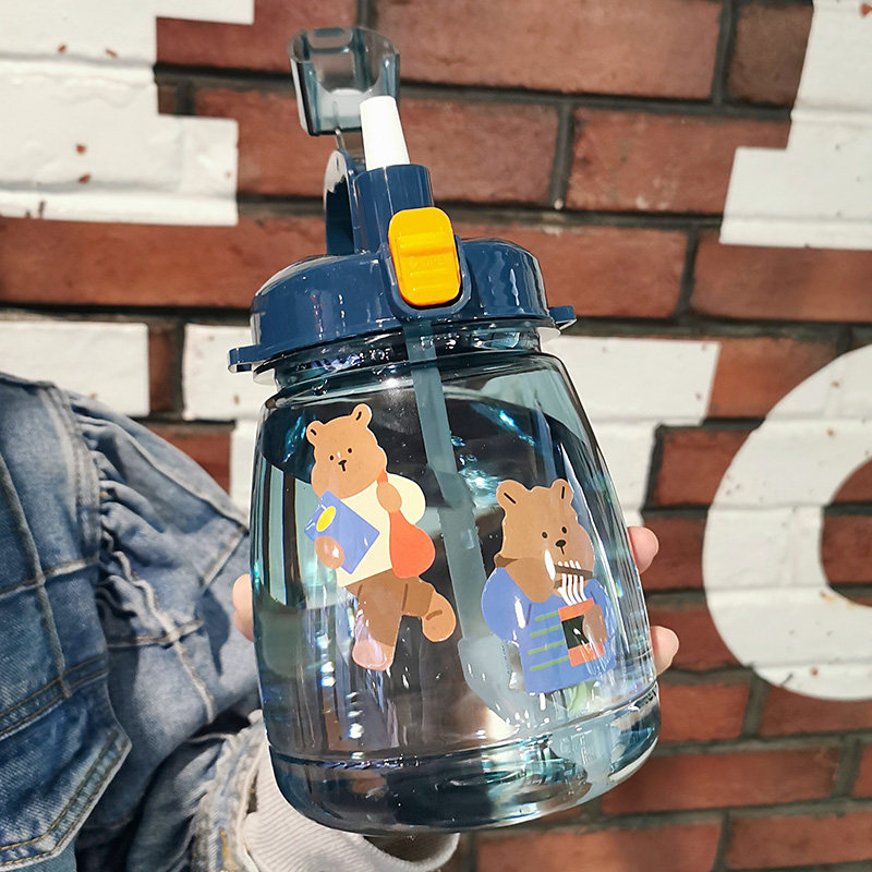 Big belly water cup female summer cute kettle girl super cute super large plastic cup with straw extra large cute baby bag - Taobao