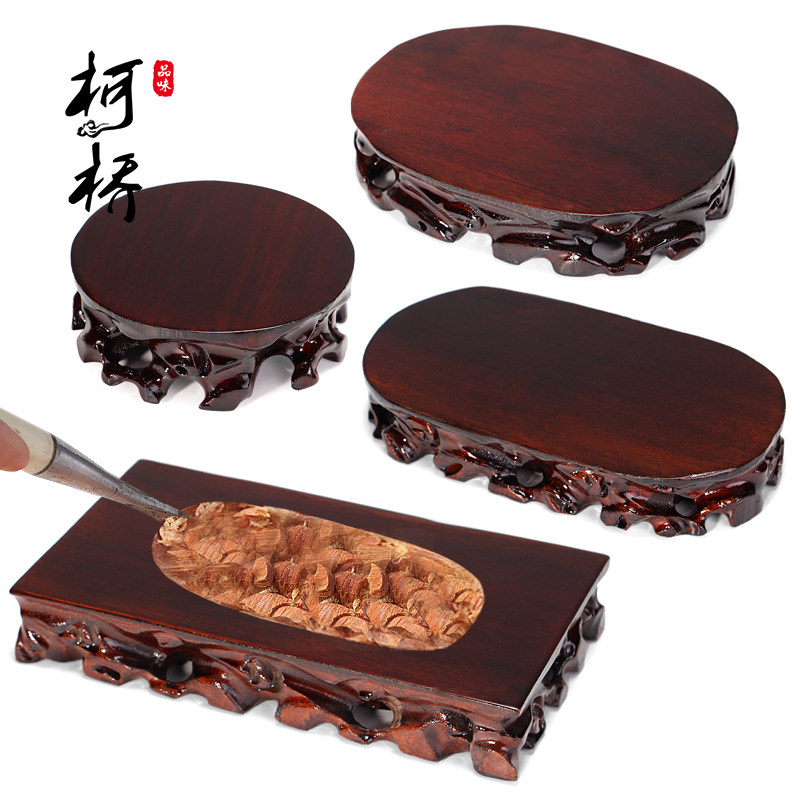 Boutique stone stone tray Solid wood base ornaments bottom sitting shelf Wood seat root carving handicraft tray