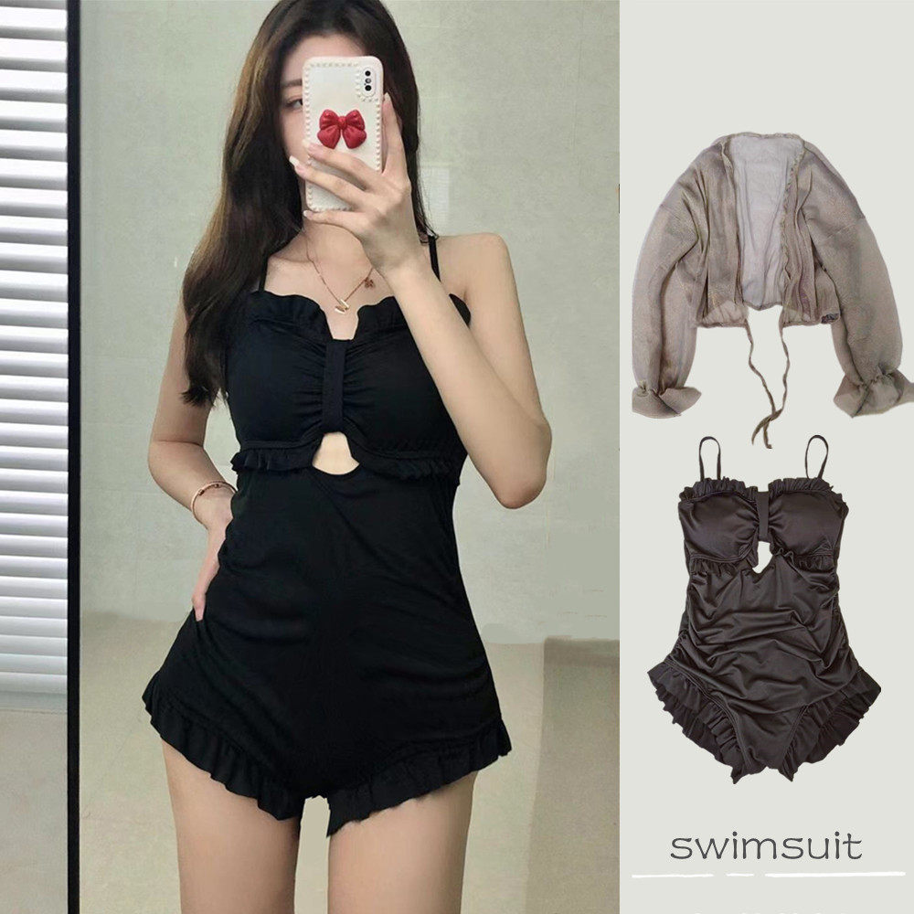 Swimsuit women's summer ocean dress harness minimalist sunscreen Summer swimwear cover arm with chest cushion sweet and windy