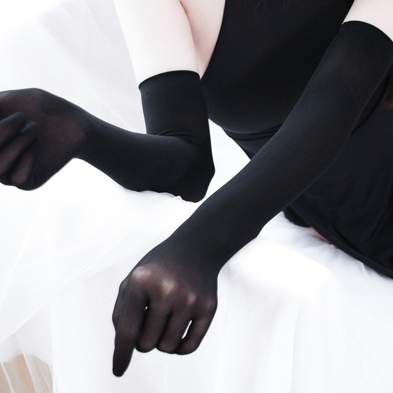 Lengthened student sleeve accessories Wedding Dress White Five Fingers Universal Black Summer Silk Socks Gloves Elastic Stage Silk Slip