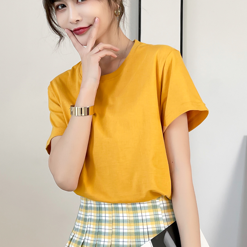 Turmericpure cotton white Short sleeve T-shirt female have cash less than that is registered in the accounts Solid color Half sleeve Undershirt 2021 summer new pattern easy Korean version ins tide