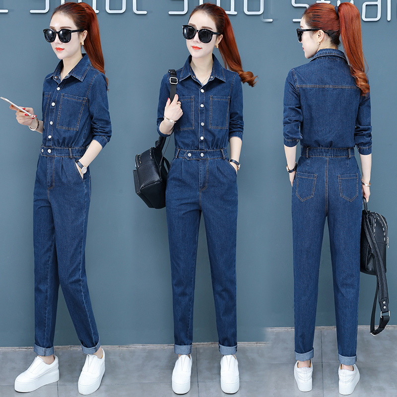 2022 early autumn gentle style new temperament age-reducing women's trendy autumn and winter denim jumpsuit suit Western style fashion