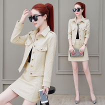 Spring and autumn long-sleeved 2021 new dress 145 short temperament womens fashion skirt Western style two-piece suit