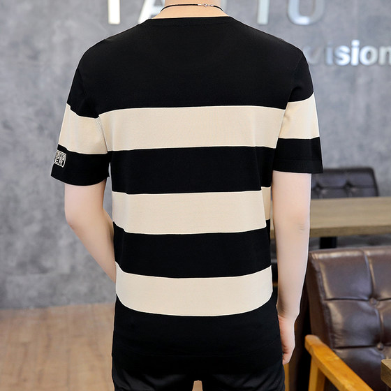 Ice silk t-shirt men's summer trendy brand short-sleeved thin section knitted top clothes personality summer dress handsome ice hemp half-sleeved T-shirt