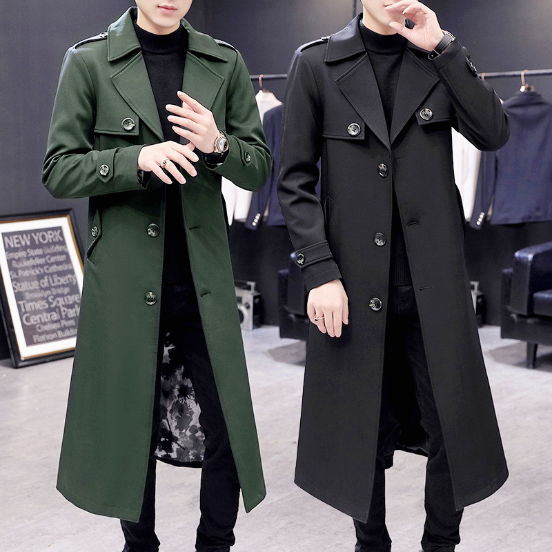 Men's Extra-Long Stylish British Trench Coat Trendy Autumn Fashion Brand Extended Over-The-Knee Jacket Korean Style Unique Overcoat