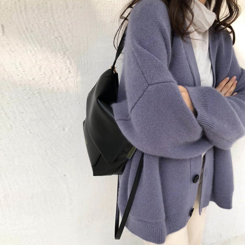 2021 new early autumn knitted cardigan coat women Joker loose lazy wind wear student v-neck sweater women