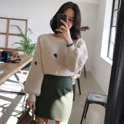 Pullover sweater women's 2021 new autumn and winter wild college style loose outside wear lazy wind Korean version of the base sweater