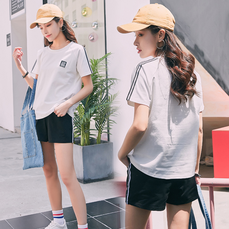 Tinh khiết La Cảng quần short gió 2020 mùa hè mới thể thao ngắn tay T-shirt của phụ nữ hai mảnh bộ của phụ nữ thiết retro phụ nữ sang trọng