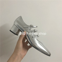 Spot 21 new carel silver kina Mary Jane shoes French retro square head three buckle thick heel single shoes