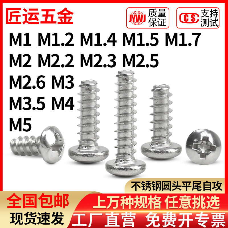 304 stainless steel cross round head flat tail self tapping screw disc head broken tail screws PB1M2M2 5M3M4M5M6