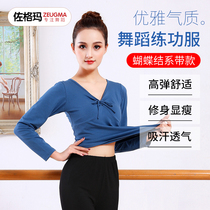 Dance clothes female practice students art test Tops Adult V-neck long sleeve body yoga bow ballet costume