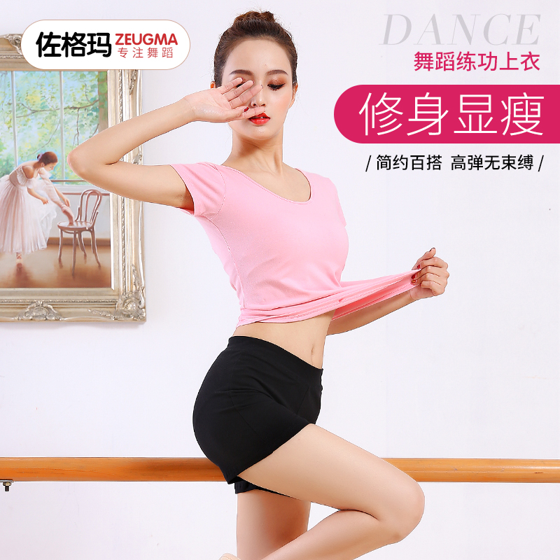 Dance costume practice suit women's top body classical yoga adult stretch pink round neck short sleeve dance dress summer