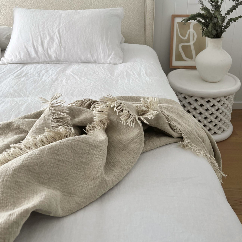 French Imported 100% Pure Linen Bedroom Throw Blanket, Air Conditioning Blanket, Pure Handmade Enzyme-Washed Blanket Suitable for All Seasons
