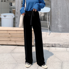 金丝绒阔腿裤女秋冬高腰直筒显瘦长裤