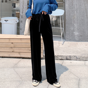 金丝绒阔腿裤女秋冬高腰直筒显瘦长裤