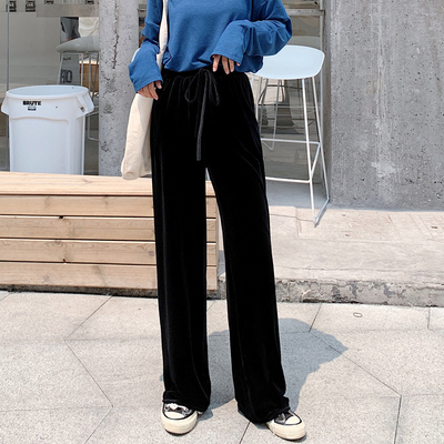 金丝绒阔腿裤女秋冬高腰直筒显瘦长裤