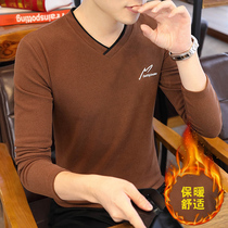 Double-sided velvet thermal underwear men 2021 spring and autumn can be worn on one-piece coat V collar plus velvet base shirt