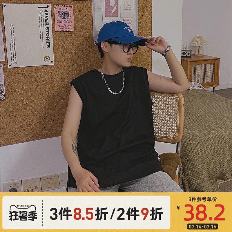 Kamak sleeveless T-shirt small neckline men and women ins tide brand sports vest loose Korean version of the shoulder cotton summer 2021