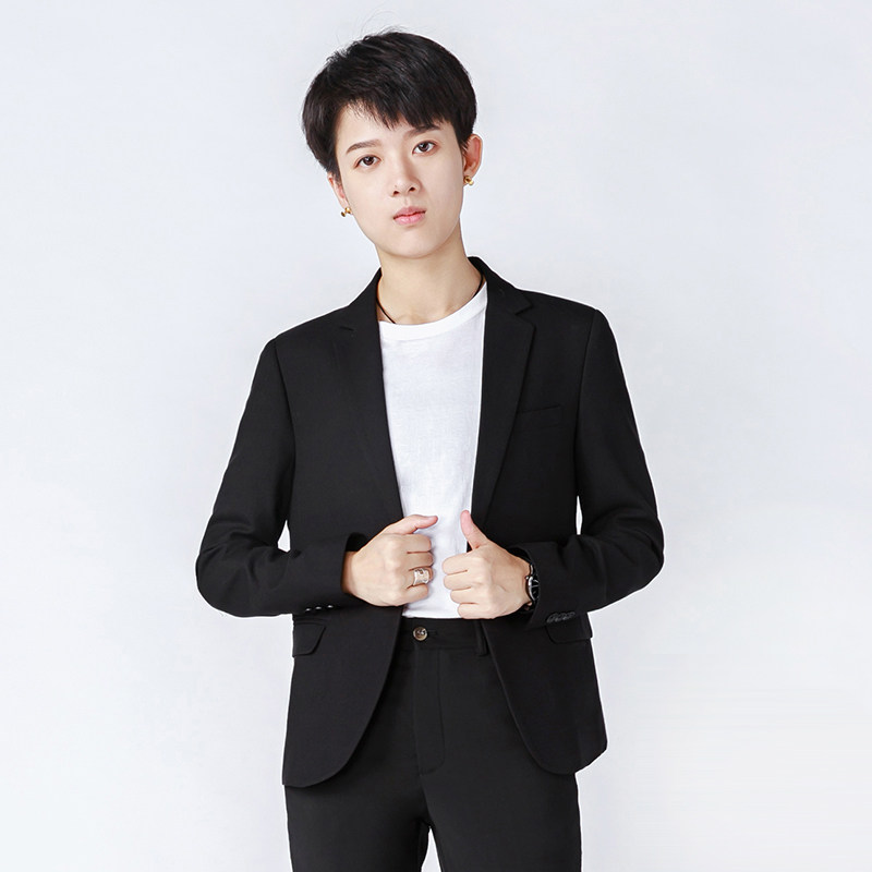 Slim small size men's and women's dress neutral les handsome T single suit XS size short black dress small suit jacket spring