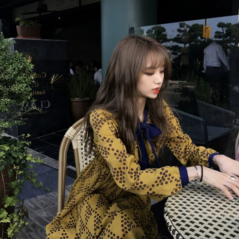 Early Autumn New 2019 Net Red early autumn dress Zhixun dress French Platycodon grandiflorum long sleeve wave dot dress children spring and autumn