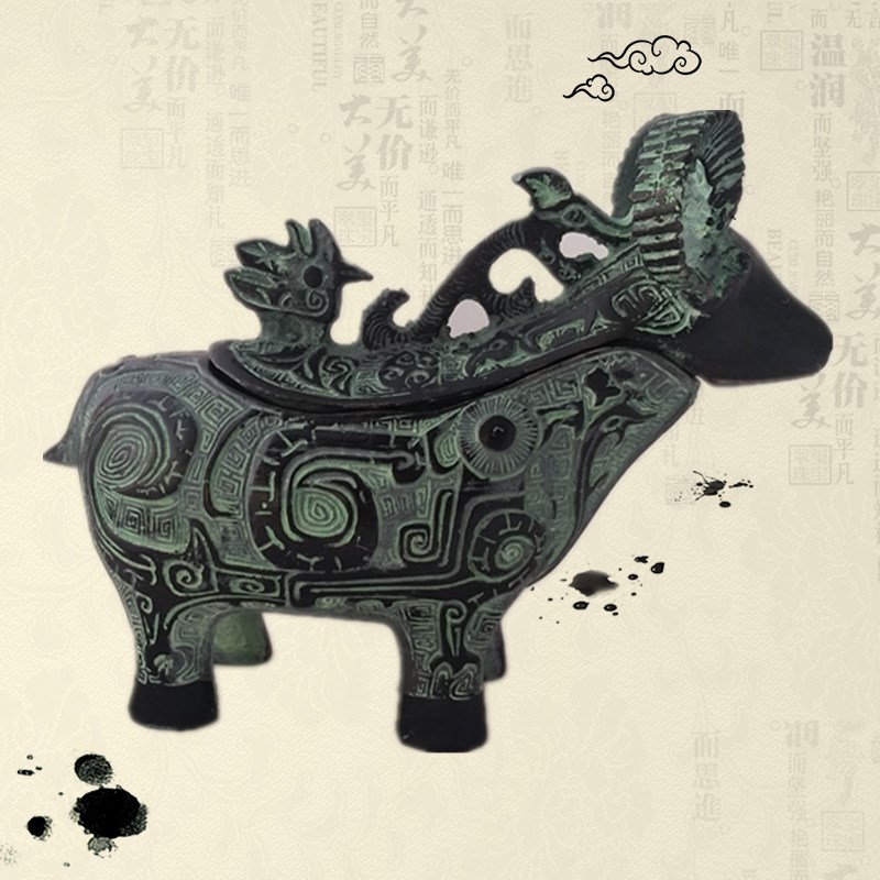 Chongguan Antique Bronze Antique Ornament Sheep Zun Wine Glass Wine Bottle Khan-style Jue Craft Gift Ornament Gift Ashtray