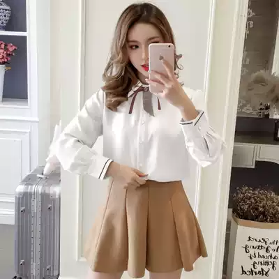 Chiffon shirt female design sense niche 2021 new spring and autumn long sleeve Korean bow shirt office shirt