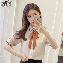 Chiffon shirt womens short-sleeved 2021 summer new Korean version white loose and versatile top casual career shirt