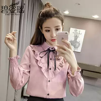 Bow shirt female design sense niche 2021 autumn clothes New Korean fashion student shirt foreign style top tide