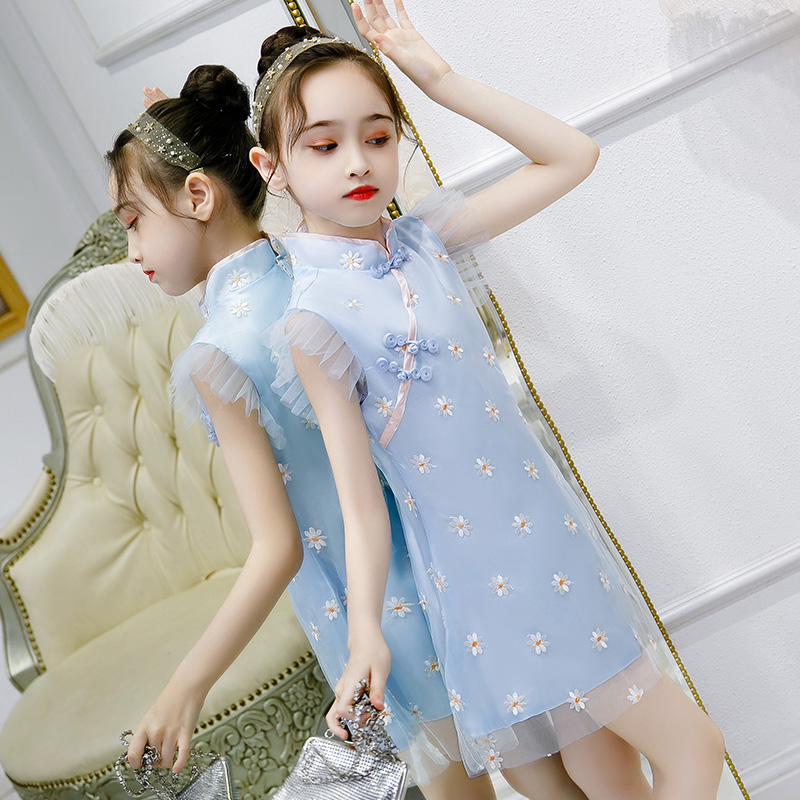 Cô gái sườn xám trẻ em cổ gió của Trung Quốc retro cô gái cải thiện Tang váy bé kiểu cổ váy mùa hè.