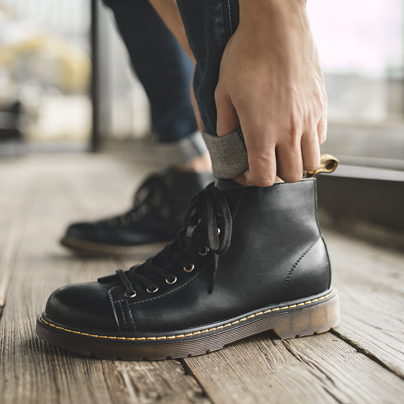 Madden winter Martin boots men's trendy British short boots men's mid-tube boots high-top tooling shoes waterproof black leather boots