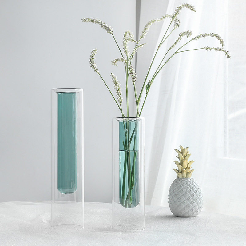 ins Nordic two-color test tube transparent glass vase Flower arrangement Simple flower personality floral wild home decoration