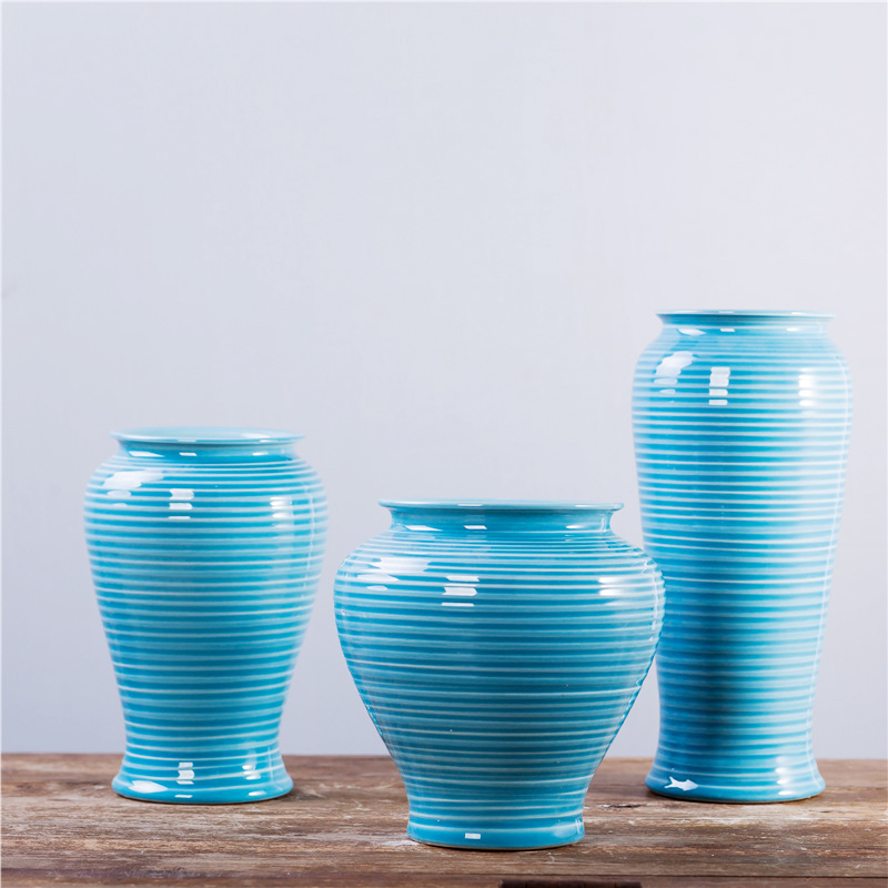 Two manual glazed pottery jar of jingdezhen ceramic vases, flower bed large flower pot of I and contracted handicraft furnishing articles