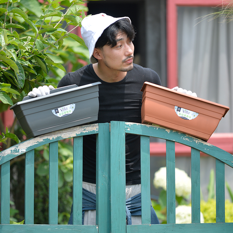 Balcony basin Plastic flower pot with tray Rectangular balcony planting tray box long slot basin Resin long wall-mounted basin